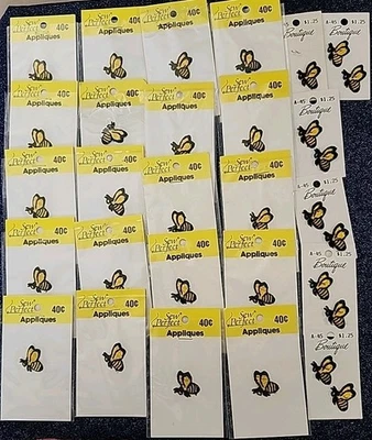 Huge LOT 31 Embroidered Honey Bees Applique Black Yellow  Vintage Sew On 1"  - Image 1 of 4