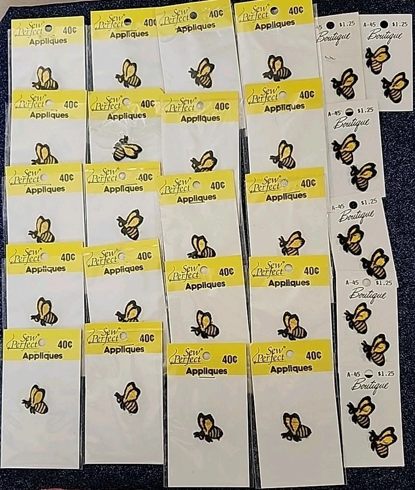 Huge LOT 31 Embroidered Honey Bees Applique Black Yellow  Vintage Sew On 1"  - Image 1 of 4