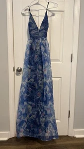 NWT Lulus Bloom Wildly Navy Blue Floral Organza Maxi Dress Size S - Picture 1 of 6