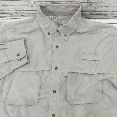 Camisa LL Bean Para Hombres Mediana Caqui Utilitaria Safari Pesca Senderismo Roll Tab Gorpcore Foto 1 de 4