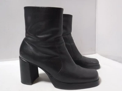 GA3 Vtg 90s 2000s BASS Juliette Brazil Black Square Toe Chunky Heel Boot 9 Bratz - Image 1 of 4