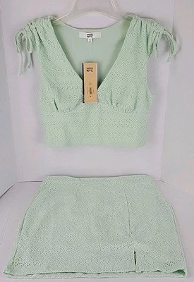 Madden NYC Women's  Tank Crop Top with Textured Skirt Set Sz Medium 7-9 - Mint - Image 1 of 4