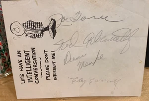 Hoja de bloc de notas firmada por Joe Torre, Denis Menke, Clay Carroll y Ted Abenathy de la década de 1960 - Imagen 1 de 3