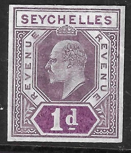 SEYCHELLES - 1905 1d PÚRPURA INGRESOS COLOR PRUEBA en PAPEL CON MARCA DE AGUA Escaso - Imagen 1 de 2