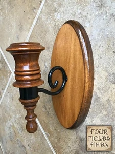 "Candelabro de pared ovalado vintage de madera y metal negro de granja 8"" x 3,75""" - Imagen 1 de 15