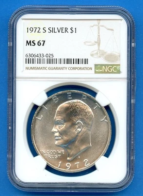 1972 S NGC MS67 Eisenhower Dollar $1 US Mint Silver Ike 1972-S MS-67 Blast White - Image 1 of 3