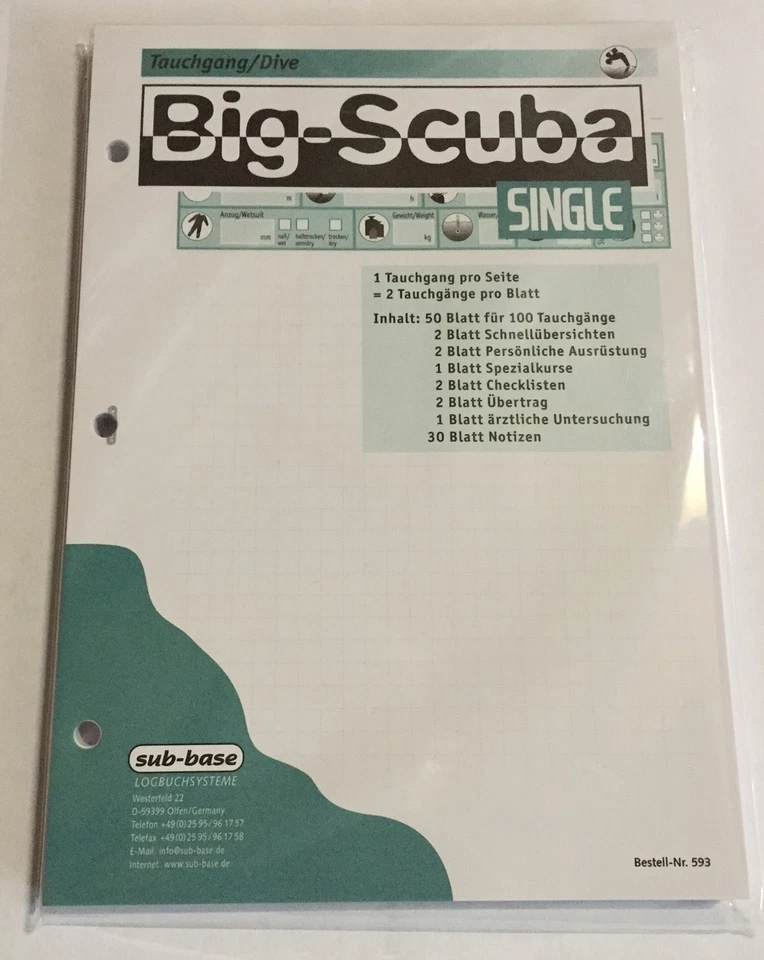 sub-book Logbuch Einlagen A5 Big Scuba SINGLE Einlagen mit 3er PADI Lochung NEU - Bild 1 von 1