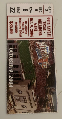 2004 Oklahoma Sooners Texas Longhorns Football Ticket Stub Cotton Bowl Dallas Cover