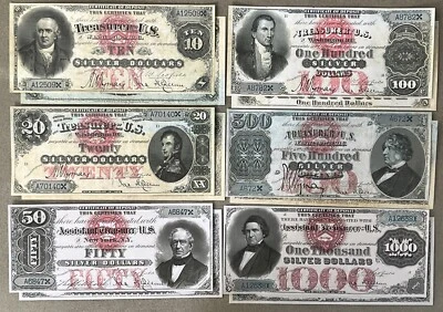 Reproduction Set 1878 Silver Certificates $10-$1000 USA Bills See Description!! - Image 1 of 4