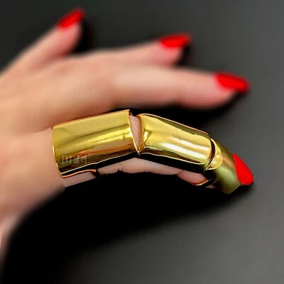 Киберпанк полный палец костяшки кольцо; золото или серебро с красной эмалью ногтей иллюзия - Изображение 1 из 4