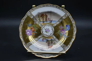 Meissen German Quatrefoil Harbor Scenes Flowers & Heavy Gold 6 1/2 Bread Plate d - Picture 1 of 7