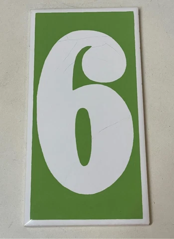 Design Council London 1960s 70s Pottery Number Tile No. 6 / 9 Lime Green & White Cover