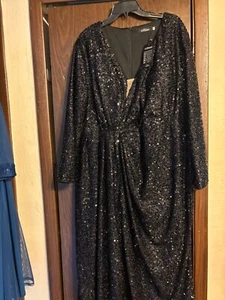New 4XL Stunning Black Long Sleeve Formal Dress w/ Slit &zip closure Bust 25 - Picture 1 of 4