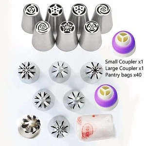 Magik DIYCake Decor Russian Icing Piping Nozzles Tips+bags+Coupler 28-56Pcs Set - Picture 1 of 35