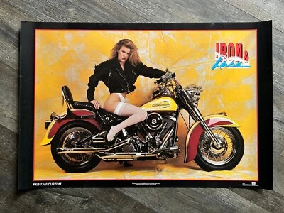 Hot Girl Sexy Babe Vintage Poster Harley Davidson FXR-1340 Motorcycle IRON LACE - Image 1 of 4