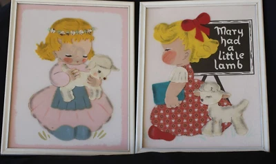 Juego de 2 cuadros vintage enmarcados de María tenía un corderito IRMI Foto 1 de 4