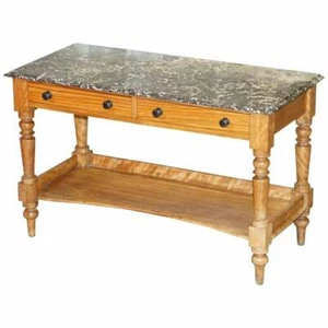 STUNNING VICTORIAN 1880 MARBLE TOPPED SATINWOOD CONSOLE OR WRITING TABLE DESK - Picture 1 of 12