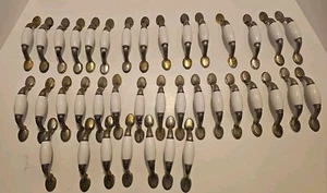 Lot Of 38 Vintage White Porcelain / Brass Drawer Pulls - Picture 1 of 4