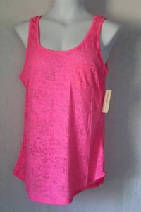 NEW Womens Bright Pink Tank Top Small Semi-Transparent Sleeveless Shirt Pocket - Picture 1 of 3