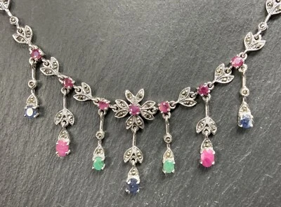 Kette  Smaragd, Saphir, Rubin & Markasit   925er Silber - Bild 1 von 4