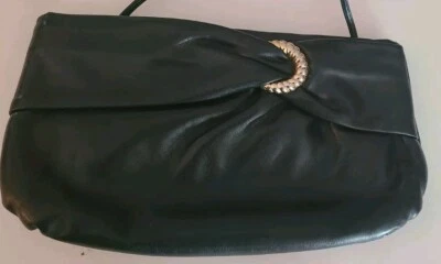 Bolsa tiracolo/embreagem vintage Morris Moskowitz preta couro genuíno - Imagem 1 de 4