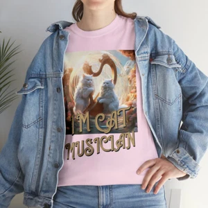 Unisex Cotton T-Shirt 3D Harpist White Cat Play Harp Music I'm Cat Musician Tee - Picture 1 of 81