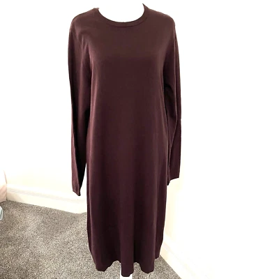 J Jill Sweater Dress Womens Large Cotton Blend Ribbed Hem Midi Burgundy - Image 1 of 4