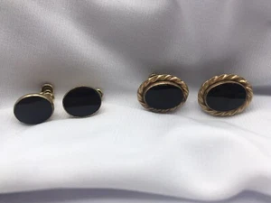 Vintage signierte AMCO Menge 2 Paar Onyx 1/20 Gold gefüllt 12k Ohrringe Schraubverschluss - Bild 1 von 13