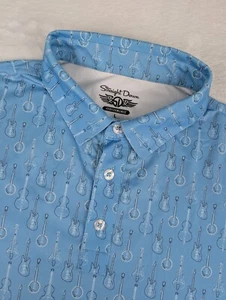 Straight Down Performance Polo Mens Large Blue Guitar All Over Print - Picture 1 of 8