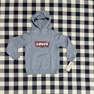 Levi's Boys Hooded Sweatshirt - Batwing Logo Front - Gray with Red Logo - Size 6 - Picture 1 of 6