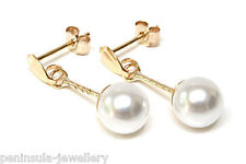 9ct Gold 6mm Pearl ball drop Earrings Gift Boxed Made in UK