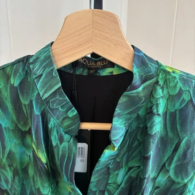 Aqua Blu Women’s XS Green Hummingbird Tiered Cotton Silk V-Neck Maxi Dress NWT - Image 1 of 4