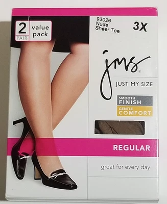 Pantimedias Just My Size talla 3X desnudas 2 pares punta transparente nuevas en caja Foto 1 de 4