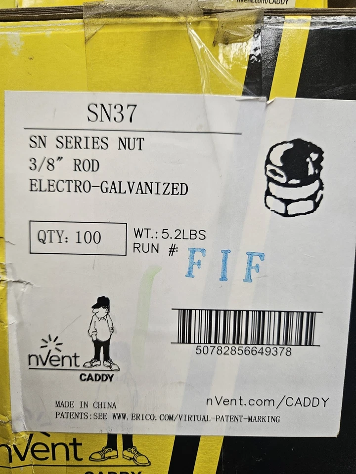 Estuche de 100, NVENT Caddy SN37 3/8" Varilla Canal Tuerca Electro Galvanizado Acero SN Foto 1 de 1