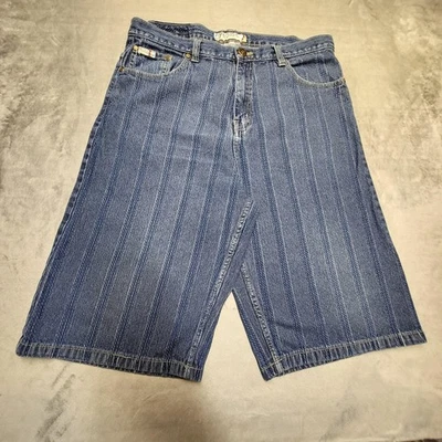 Indigo 30 Denim Shorts Mens 34 Blue Pinstripe 5 Pocket Bermuda Long W38 Baggy - Image 1 of 4