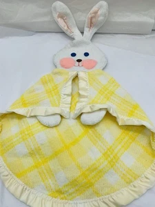 Vintage Fisher Price Bunny Rabbit Lovey Yellow White Plaid Security Blanket 1979 - Picture 1 of 8
