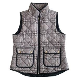 British Khaki Quilted Vest Tartan Plaid Tan & Black Fall Autumn Women’s Size XL - Picture 1 of 7