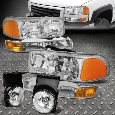 FARO PARACHOQUES CROMO ÁMBAR 4 PIEZAS + LENTE TRANSPARENTE LUZ ANTINIEBLA/LÁMPARA PARA 03-06 GMC SIERRA Foto 1 de 4