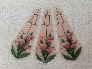 TOUCH LAMP REPLACEMENT PARTS GLASS 3 Panels Pink Calla Lily Floral Vintage - Picture 1 of 8