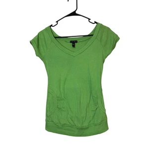 Y2K Vntg F.A.N.G Green Top V-Neck Short Sleeve Casual Everyday Top with Pockets - Picture 1 of 4