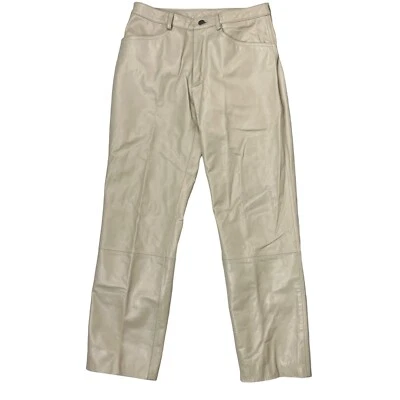 Pantalones Wilsons Mujer 8 Beige Cuero Genuino Pelle Studios Suave Pierna Recta Foto 1 de 4