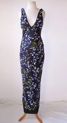 BLUMARINE Black Low Cut Sequin Floral Embellished Embroidered Dress Gown 38 2 - Image 1 of 4