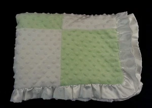 Green White Minky Baby Blanket Stain Back Trim Security Blanket 30x40" - Picture 1 of 2