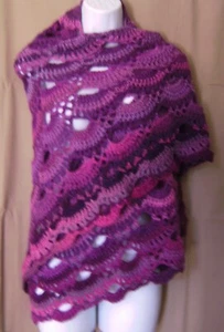 COLORFUL BRIGHT FUSCHIA MULTI COLOR HANDMADE CROCHETED SHAWL WRAP HIPPIE BOHO - Picture 1 of 7
