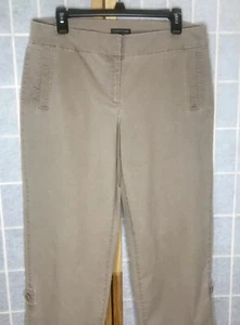 Eileen Fisher Organic Cotton Blend Pants Med Tan Cropped Flat Front Straight Leg - Picture 1 of 8
