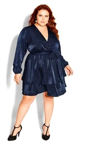 CITY CHIC NAVY LONG SLEEVE TWISTED RUFFLE DRESS SZ L BNWT RRP $139.95 - Picture 1 of 6