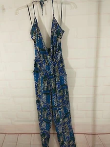 Mono para mujer Yumi Kim sin mangas estampado cuello halter satinado multicolor talla S - Imagen 1 de 4