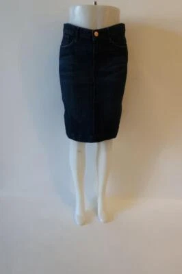 Saia jeans feminina Earnest costurada azul escuro elástica fina lápis 30 * - Imagem 1 de 4