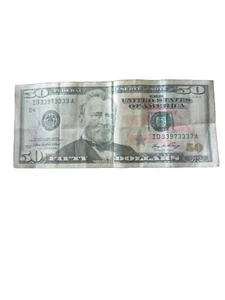 ID33973333A- 6 of a Kind 3s Trinary $50 Dollar Bill Fancy Serial Number Note - Picture 1 of 4