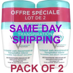 Vichy 48H Intensive Anti-perspirant Deodorant Roll-on 2 x 50ml   US Seller - Picture 1 of 3